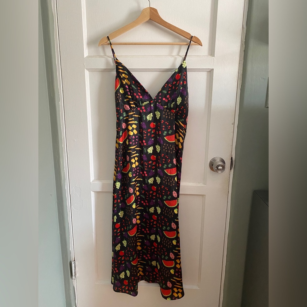 Lisa Says Gah Fruit Salad Maxi Satin Dress